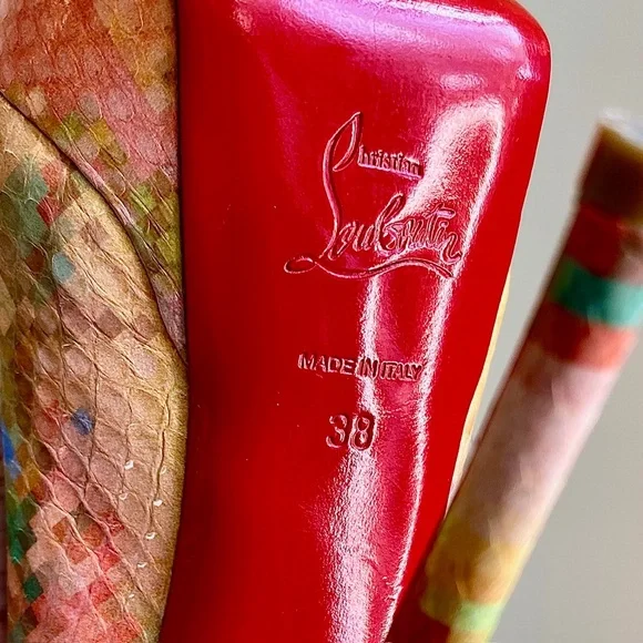 Excellent Christian Louboutin Troca 140 Python Pixel - Red Bottoms Size EU 38 - Picture 6 of 16